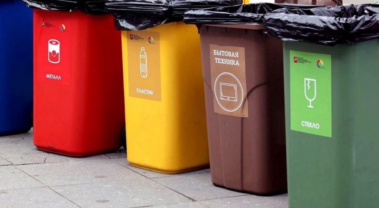 Мусорные контейнеры для неорганических отходов. Цветы в мусорке
